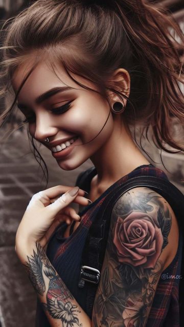 Tattoo Girl Smile Wallpaper HD