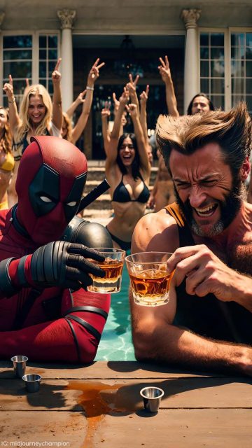 Wolverine and Deadpool Pool Party Wallpaper HD